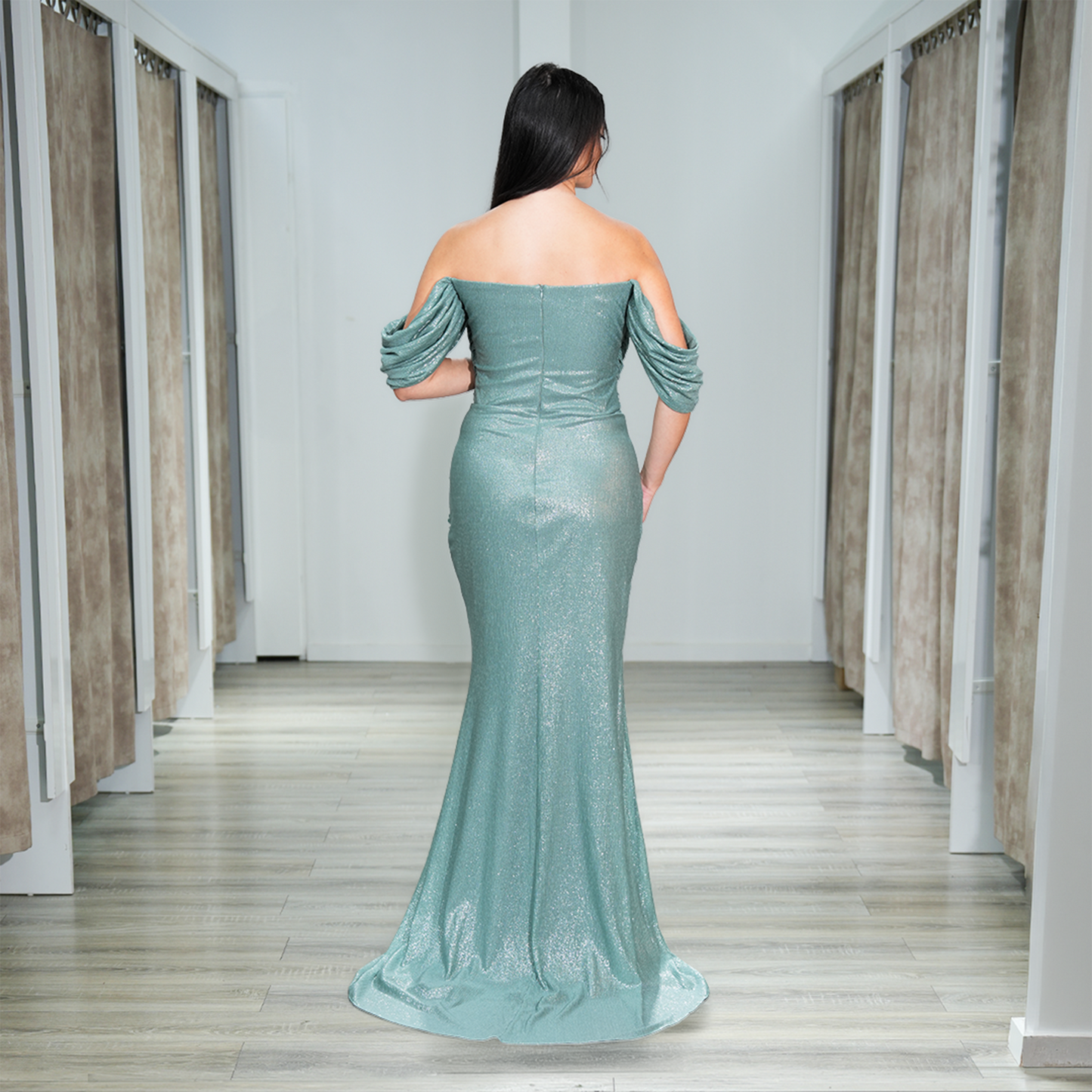 Carmenausschnitt figurbetonte Kleid