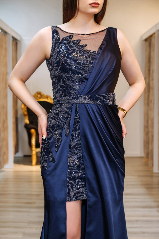 Abendkleid blau satin