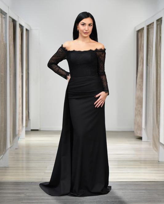 Langärmliges Carmenausschnitt-Abendkleid