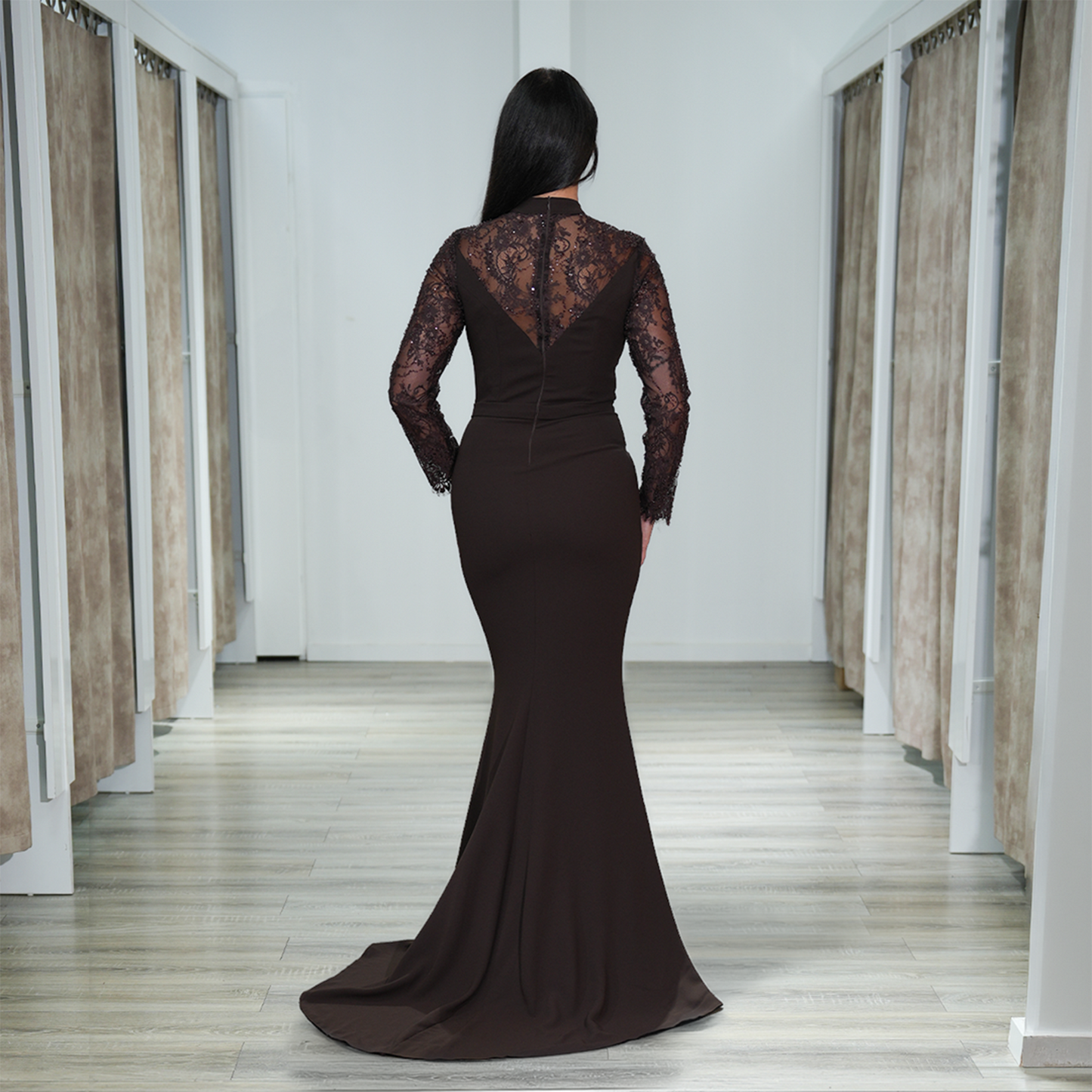 Spitzen-Ärmeln figurbetonte Abendkleid