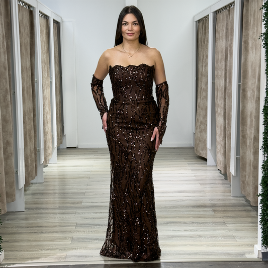 Pailettenkleid mit Handschuhe